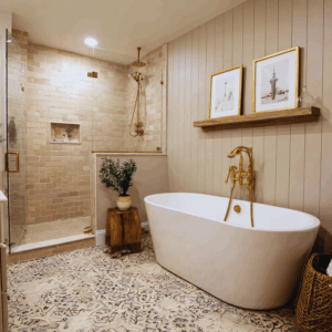 White free standing tub in bathroom