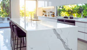 Granite kitchen island setup in modern home