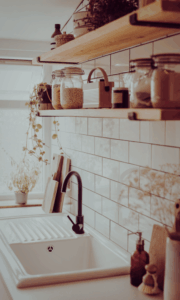 Open shelving in kitchen
