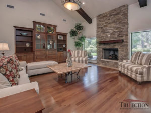 Stone Fireplace and Wood Floors
