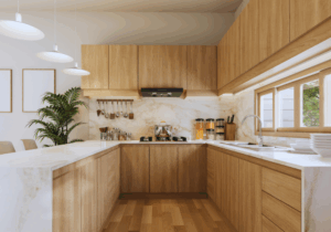 Clean minimal U-shaped kitchen